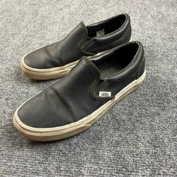 Vans Shoes - VANS Womens Black Perforated Leather Slip On Sneakers size: 7.5